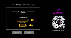 Adresse MAC et clé Vu Player Pro
